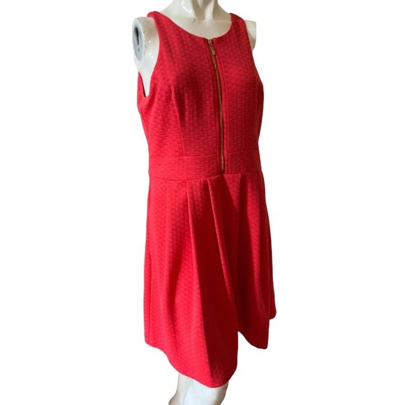 Jessica Simpson Coral Fit & Flare Dress Sz 8 (Medium) Womens Orange Zip Front Cu - Picture 8 of 14